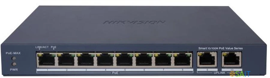 Коммутатор Hikvision DS-3E1310P-EI/M (L2) 8x100Мбит/с 2SFP 60W