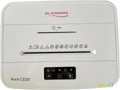Шредер Gladwork Aura CD20 серый (секр.P-4) фрагменты 20лист. 25лтр. скрепки скобы пл.карты CD