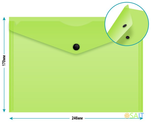 Конверт на кнопке Бюрократ Double Neon DNEPK804A5LETT A5 гориз. пластик 0.15мм салатовый