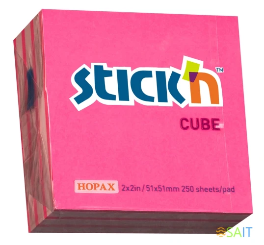 Блок самоклеящийся бумажный Stick`n 21338 51x51мм 250лист. 70г/м2 неон+пастель розовый 2цв.в упак.