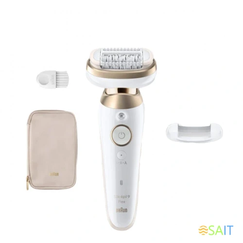 Эпилятор Braun SES9-011 скор.:2 насад.:3 от электр.сети от аккум. белый/золотистый