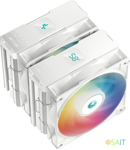 Устройство охлаждения(кулер) Deepcool AG620 Digital ARGB Soc-AM5/AM4/1200/1700/1851 белый 4-pin 29.4dB Al+Cu LCD 260W 1370gr Ret (R-AG620-WHADMN-G-2)