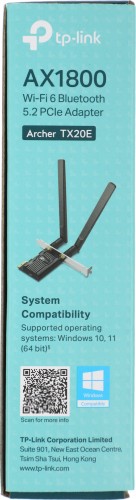 Сетевой адаптер Wi-Fi + Bluetooth TP-Link Archer TX20E AX1800 PCI Express (ант.внеш.съем) 2ант.