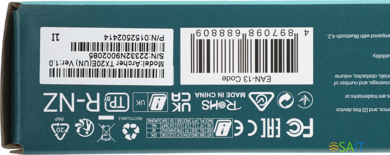 Сетевой адаптер Wi-Fi + Bluetooth TP-Link Archer TX20E AX1800 PCI Express (ант.внеш.съем) 2ант.