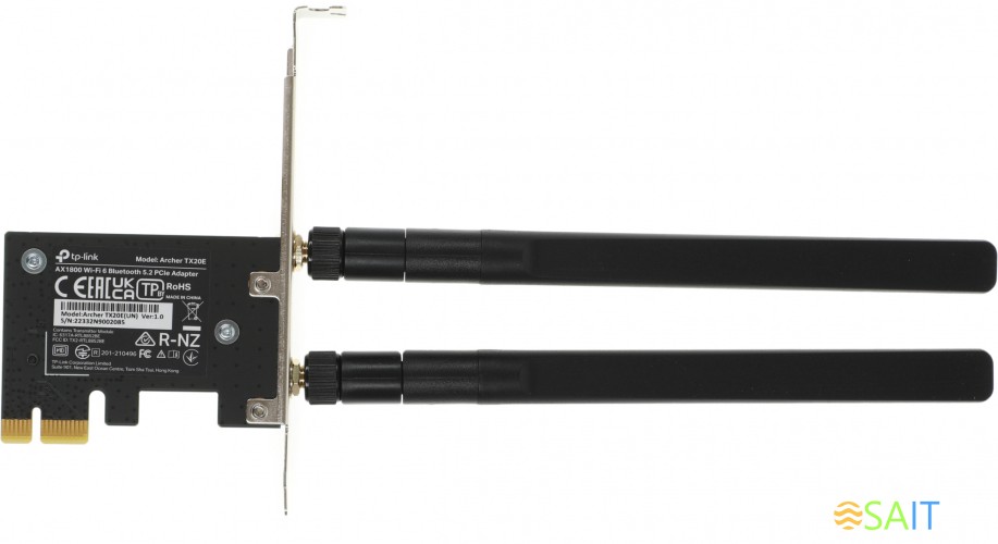 Сетевой адаптер Wi-Fi + Bluetooth TP-Link Archer TX20E AX1800 PCI Express (ант.внеш.съем) 2ант.