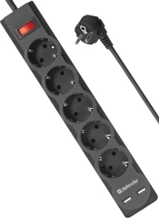 Сетевой фильтр Defender DFS 755 5м (5 розеток) черный (коробка)
