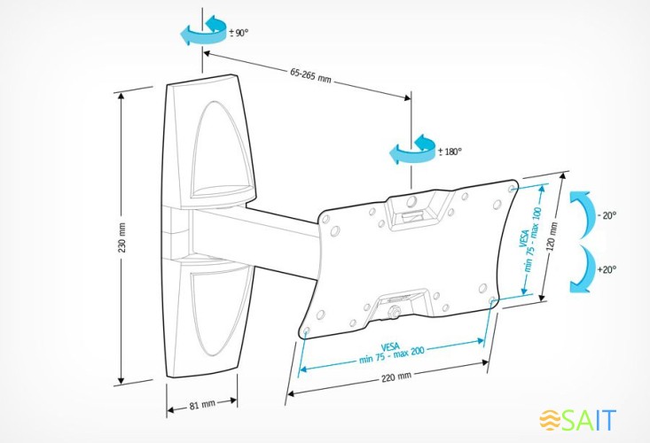 Кронштейн для телевизора Holder LCDS-5063 белый 19"-32" макс.30кг настенный поворот и наклон