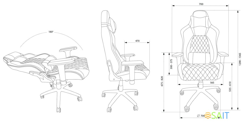Кресло игровое Cactus с вибромассажем черный эко.кожа с подголов. крестов. черный