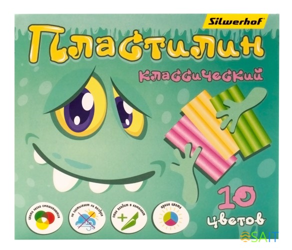 Пластилин Silwerhof Монстрики 10цв. 150гр. стек картон.кор.