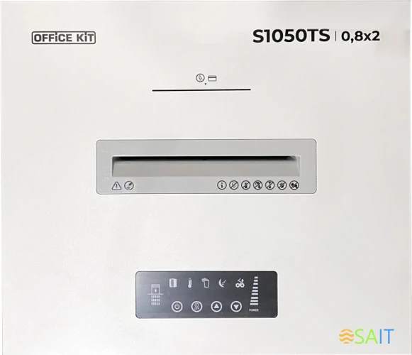 Шредер Office Kit S1050TS 0,8x2 белый (секр.P-7) фрагменты 7лист. 105лтр. скобы пл.карты CD