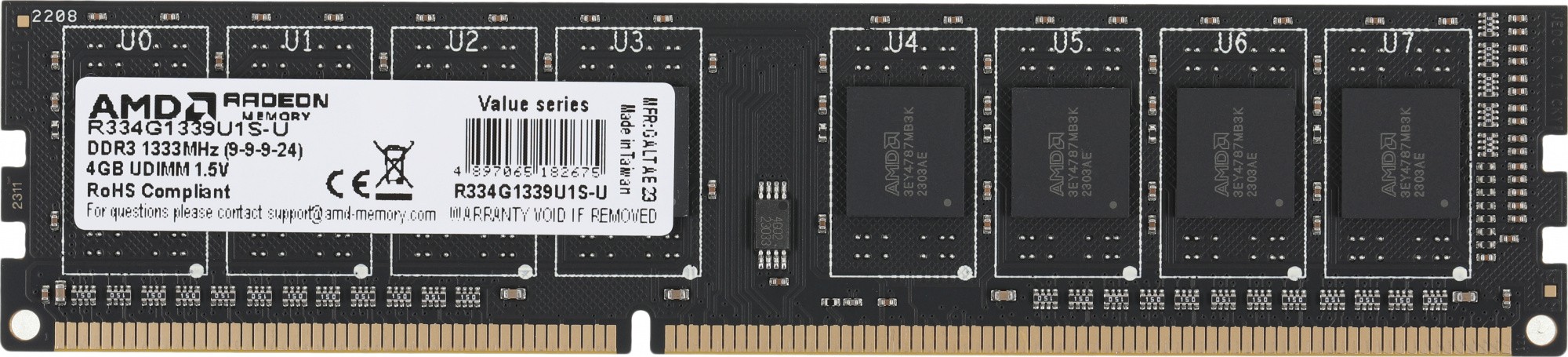 Память DDR3 4Gb 1333MHz AMD R334G1339U1S-U R3 Value RTL PC3-10600 CL9 DIMM 240-pin 1.5В Ret