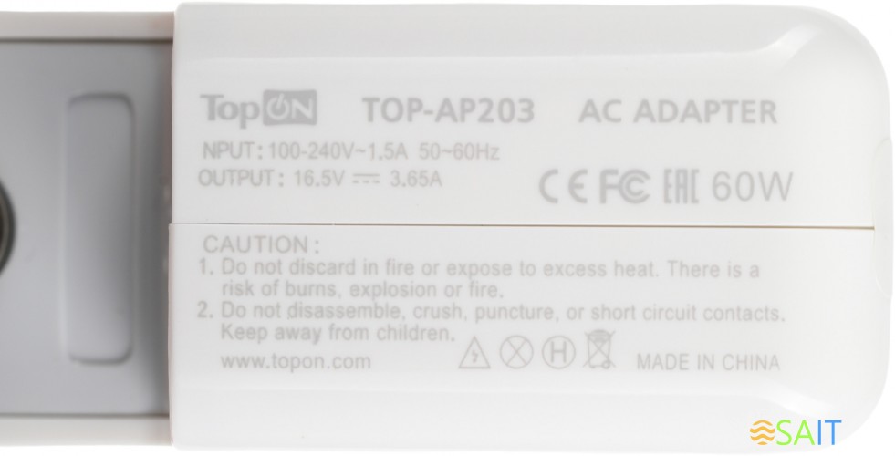 Блок питания TopON TOP-AP203 60W 16.5V-16.5V 3.65A от бытовой электросети