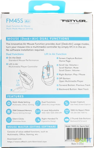 Мышь A4Tech Fstyler FM45S Air красный/черный оптическая 2400dpi silent USB 7but (FM45S AIR USB (SPORTS RED))