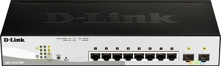 Коммутатор D-Link DGS-1210-08P DGS-1210-08P/G3A (L2) 8x1Гбит/с 2SFP 8PoE 65W настраиваемый