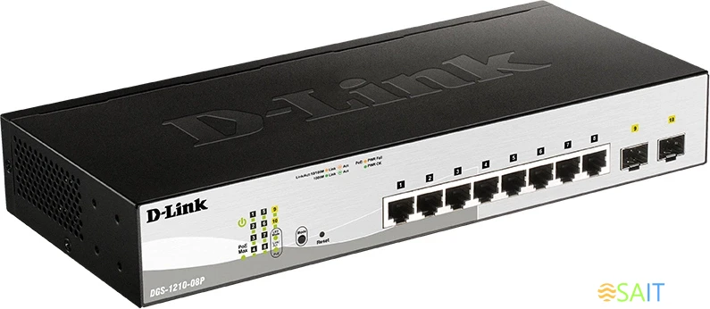 Коммутатор D-Link DGS-1210-08P DGS-1210-08P/G3A (L2) 8x1Гбит/с 2SFP 8PoE 65W настраиваемый