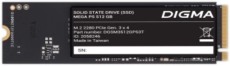 Накопитель SSD Digma PCIe 3.0 x4 512GB DGSM3512GP53T Mega P5 M.2 2280