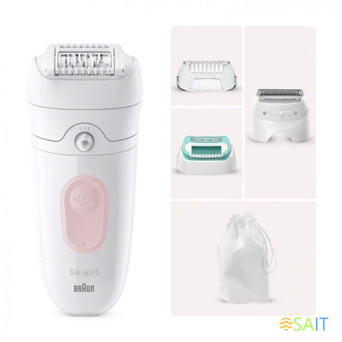 Эпилятор Braun SE5-050 скор.:2 насад.:4 от электр.сети от аккум. белый/розовый