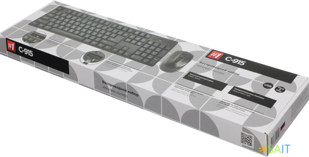 Клавиатура + мышь Defender #1 C-915 RU клав:черный мышь:черный USB беспроводная (45915)