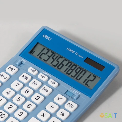 Калькулятор настольный Deli EM888A-BL голубой/белый 12-разр.