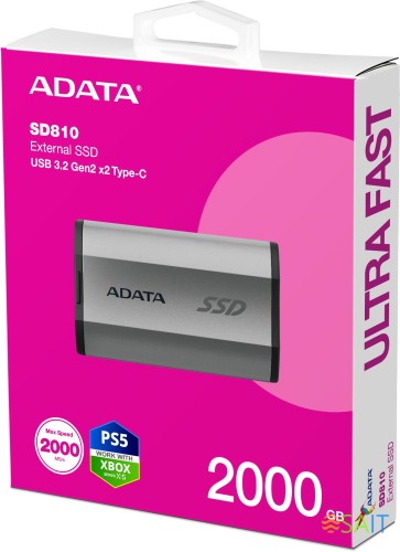 Накопитель SSD A-Data USB-C 2TB SD810-2000G-CSG SD810 1.8" серый