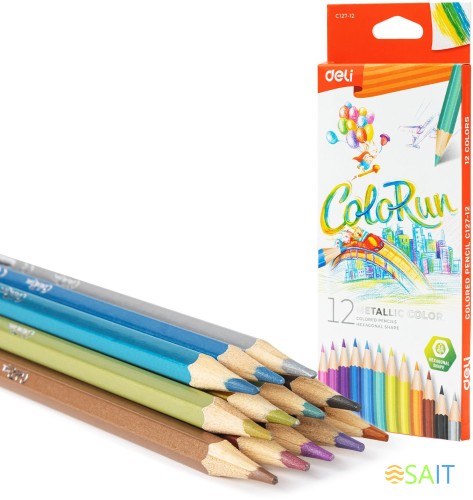 Карандаши цв. Deli EC127-12 ColoRun шестигран. дерево 12цв. коробка/европод. (12шт)