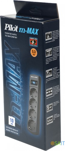 Сетевой фильтр Pilot m-MAX 10м (4 розетки) серый (коробка)