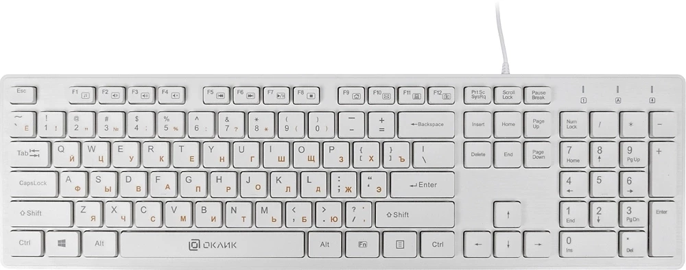 Клавиатура Оклик 500M белый USB slim Multimedia