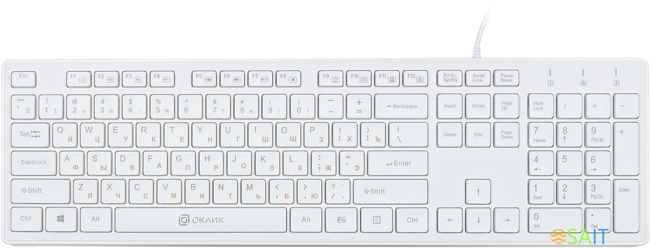 Клавиатура Оклик 500M белый USB slim Multimedia