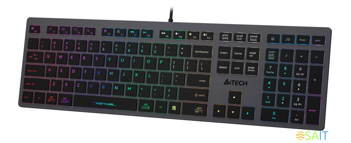 Клавиатура A4Tech Fstyler FX60 серый USB slim LED (FX60 GREY / NEON)