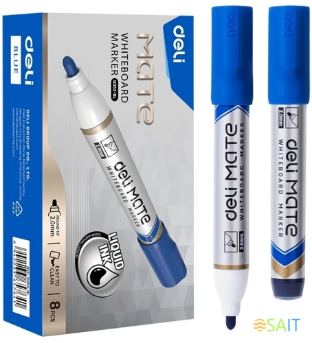 Маркер для досок Deli EU052-BL Mate пулевидный пиш. наконечник 2мм 1цв. синий коробка