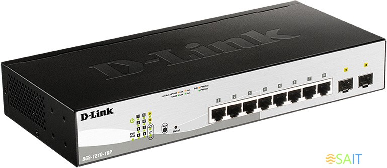 Коммутатор D-Link DGS-1210-10P/F3A (L2) 8x1Гбит/с 2SFP 8PoE 65W настраиваемый