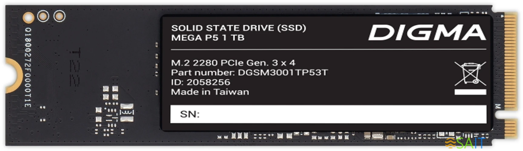 Накопитель SSD Digma PCIe 3.0 x4 1TB DGSM3001TP53T Mega P5 M.2 2280