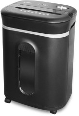 Шредер Heleos УМ28-5 черный/серебристый (секр.P-5) фрагменты 12лист. 28лтр. скрепки скобы пл.карты CD