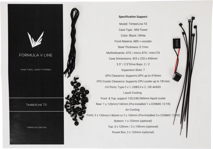 Корпус Formula TimberLine T0 черный без БП ATX 6x120mm 6x140mm 2xUSB3.0 audio bott PSU