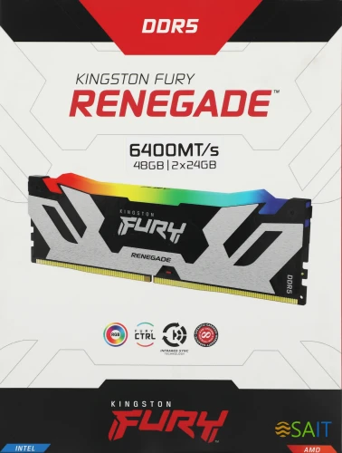 Память DDR5 2x24GB 6400MHz Kingston KF564C32RSAK2-48 Fury Renegade XMP RGB RTL Gaming PC5-51200 CL32 DIMM 288-pin 1.4В kit dual rank с радиатором Ret