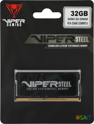 Память DDR4 32Gb 3200MHz Patriot PVS432G320C8S Steel Series RTL PC4-25600 CL22 SO-DIMM 260-pin 1.2В single rank с радиатором Ret