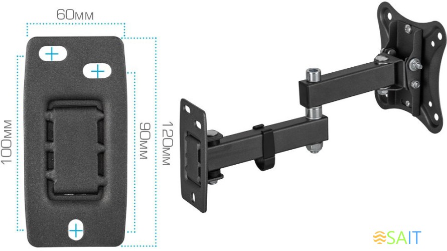 Кронштейн для телевизора Kromax CORBEL-3 черный 10"-32" макс.25кг настенный поворот и наклон