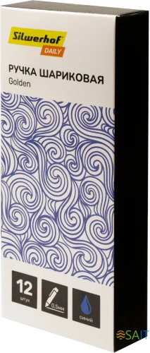 Ручка шариков. Silwerhof Daily Golden прозрачный d=0.5мм син. черн. сменный стержень линия 0.3мм резин. манжета