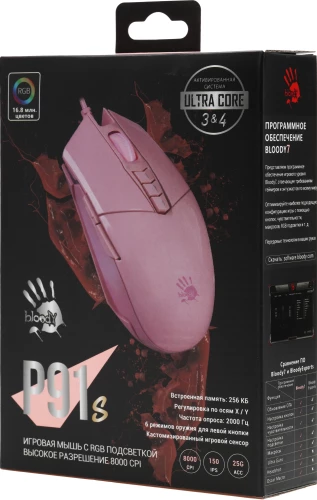 Мышь A4Tech Bloody P91s розовый оптическая 8000dpi USB 8but (P91S PINK ACTIVATED)