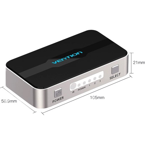 Переключатель (switch) 3x1 Vention HDMI v1.4 Переключатель Vention HDMI v1.4 19F x 3/HDMI 19F/ DC Jack 3.5mm (m) F (AFFH0)