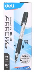 Ручка шариков. Deli Arrow EQ10-BK серый мет./черный d=0.7мм черн. черн. резин. манжета