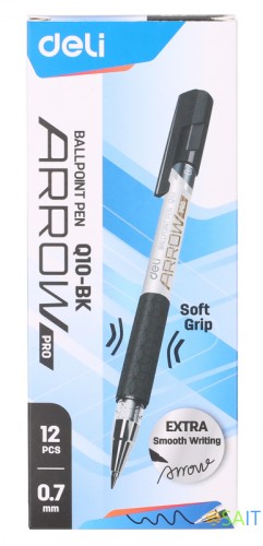 Ручка шариков. Deli Arrow EQ10-BK серый мет./черный d=0.7мм черн. черн. резин. манжета
