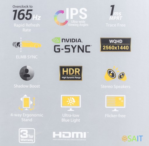 Монитор Asus 27" TUF Gaming VG27AQ черный IPS LED 1ms 16:9 HDMI M/M матовая HAS Piv 1000:1 350cd 178гр/178гр 2560x1440 165Hz G-Sync FreeSync DP WQ 5.8кг