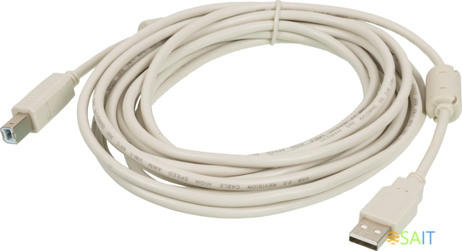 Кабель Ningbo USB A(m) USB B(m) 5м феррит.кольца серый