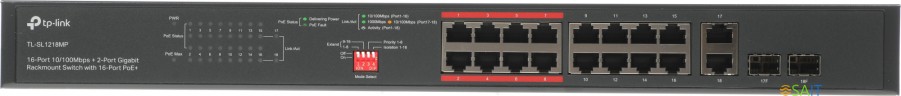 Коммутатор TP-Link TL-SL1218MP (L2) 16x100Мбит/с 2x1Гбит/с 2xКомбо(1000BASE-T/SFP) 16PoE+ 192W неуправляемый