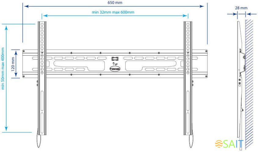 Кронштейн для телевизора Kromax FLAT-1 черный 32"-90" макс.65кг настенный фиксированный