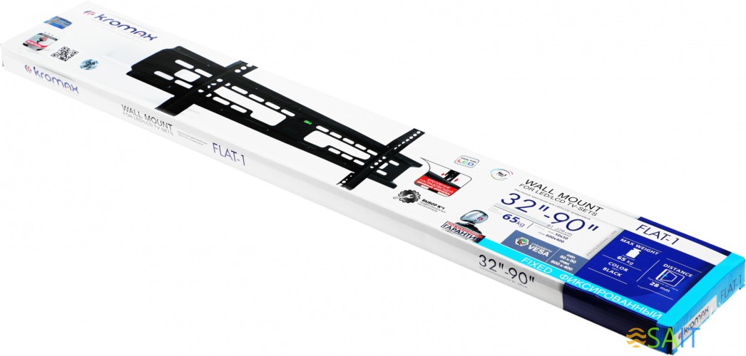 Кронштейн для телевизора Kromax FLAT-1 черный 32"-90" макс.65кг настенный фиксированный