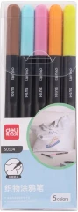 Фломастеры для ткани Deli SU104 круг. Невентилируемый 5цв. коробка ПВХ (5шт.)