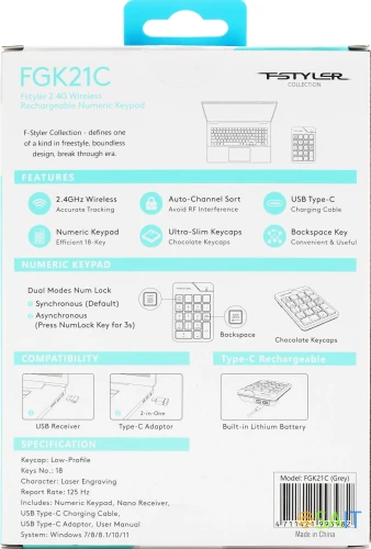 Числовой блок A4Tech FGK21C серый USB беспроводная slim для ноутбука