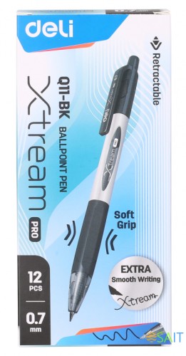 Ручка шариков. автоматическая Deli X-tream EQ11-BK серый мет./черный d=0.7мм черн. черн. резин. манжета